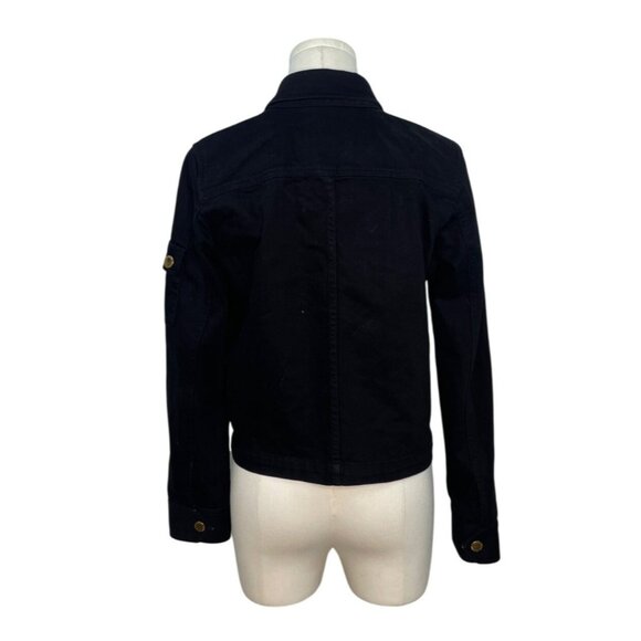 Ralph Lauren Womens Black Stretch Denim Jacket Petite With Gold Hardware Sz P/S - Picture 3 of 5